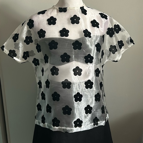 Nasty Gal Tops - Nasty Gal Women’s Boxy Shimmering Sheer Felt Floral Appliqué Festival Summer Top